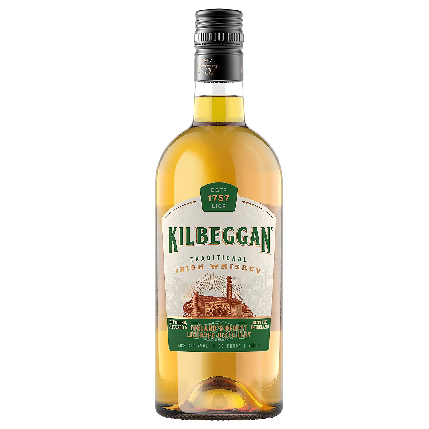 Kilbeggan Blended Irish Whiskey 80 750ml.