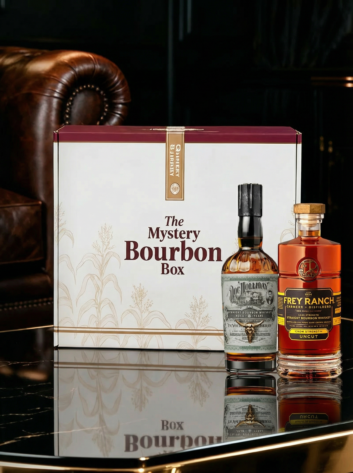 The Bourbon Mystery Box with bottles