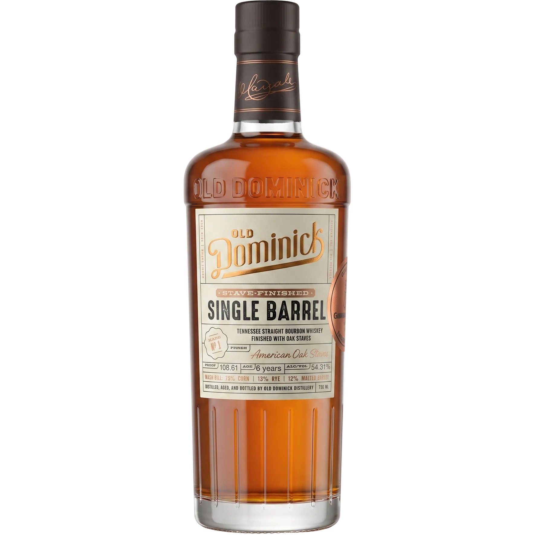Old Dominick 6 Year Single Barrel Bourbon American Oak Stave Finish 750ml