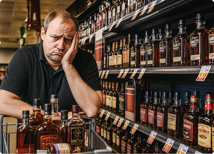 Customer looking at bottles on shelves
            