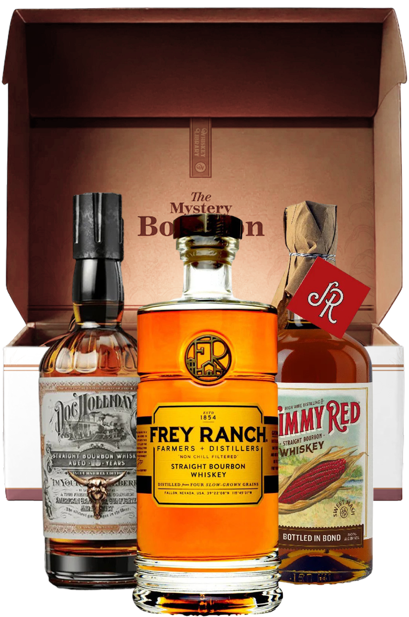 Mystery bourbon box with bottles