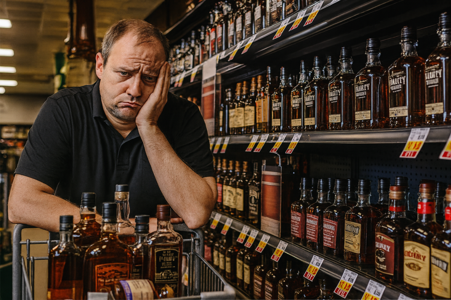 Customer looking at bottles on shelves