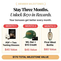 Stay three months and unlock $170 in rewards: PDF and two tasting glasses, WL hat and $15 credit, First West bottle