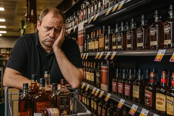 Customer looking at bottles on shelves