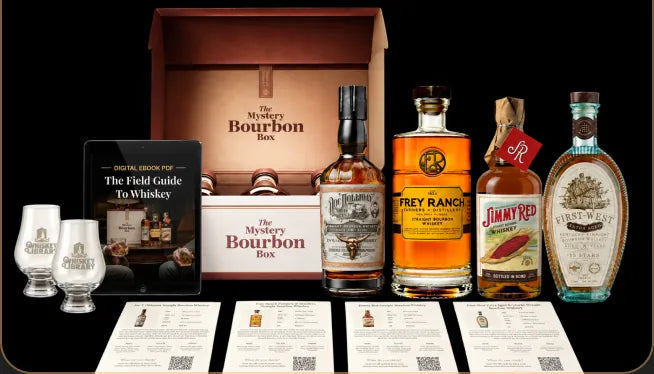 An open Bourbon Mystery Box with full-size bottles